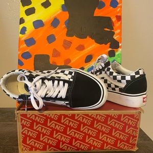 Black and white platform checkered vans